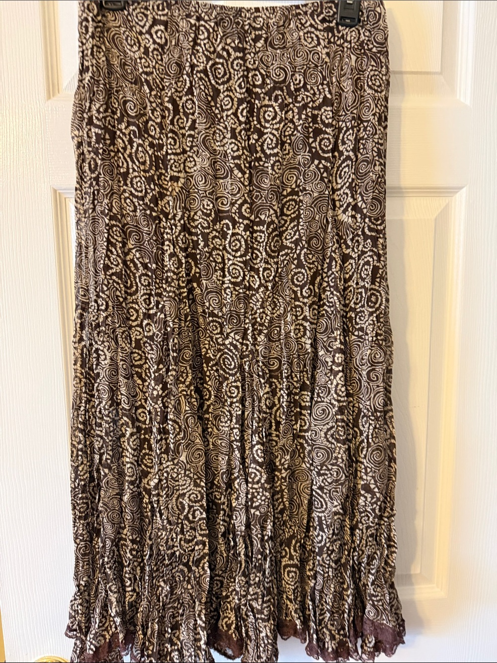 Savvy Brown and Cream Swirl Tiered Maxi Skirt